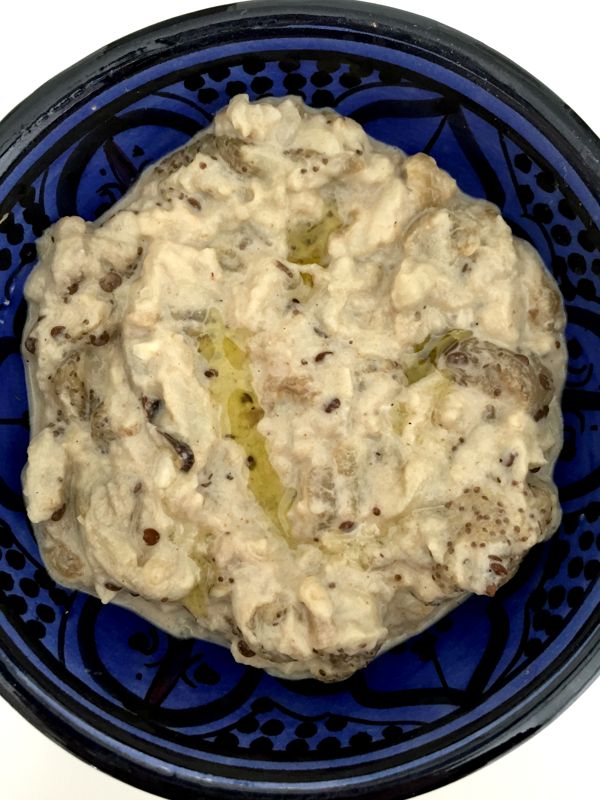 Low FODMAP baba ganoush with olive oil dripped over it