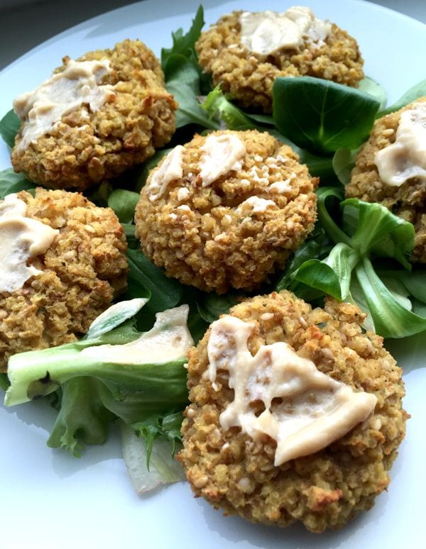 Low FODMAP falafels on a plate with lettuce