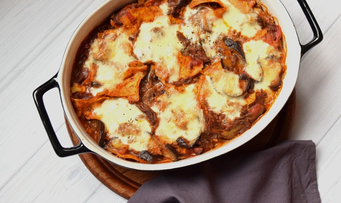 Italian lasagna casserole with mozzarella on top