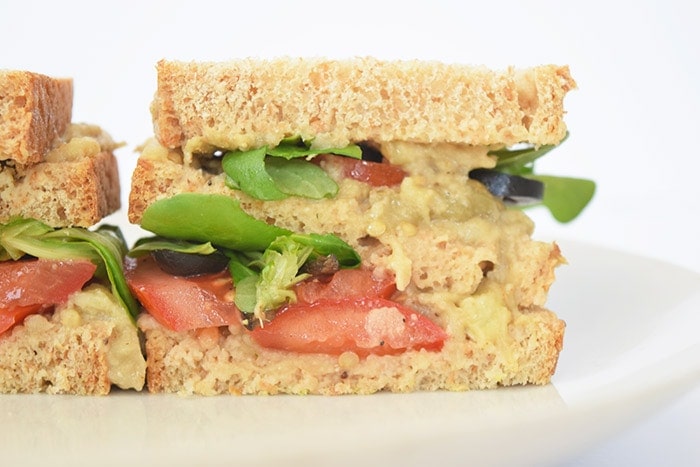 A low FODMAP vegan sandwich with baba ganoush