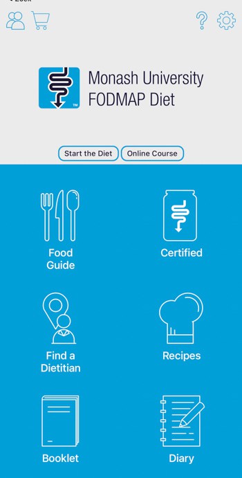 A screenshot from the first screen of the Monash University FODMAP app