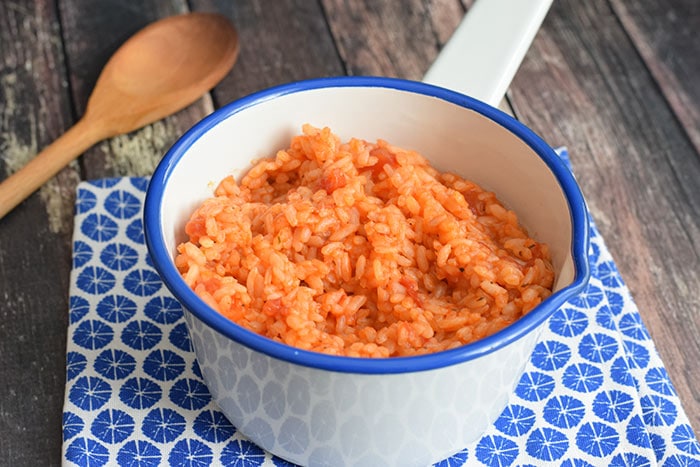 Low FODMAP quick tomato rice in a small pan
