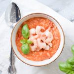 low FODMAP tomato risotto with shrimps