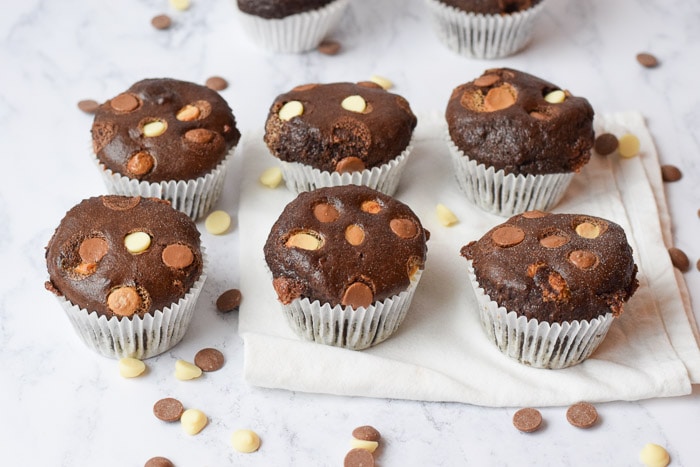 glutenvrije chocolade muffins met chocolate chips