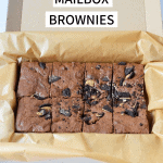 Gluten-free mailbox brownies in a cardboard box.