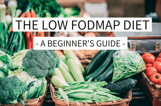 A lot of different vegetables with the text: the low FODMAP diet - a beginner's guide