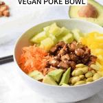Low FODMAP vegan poke bowl in a white bowl