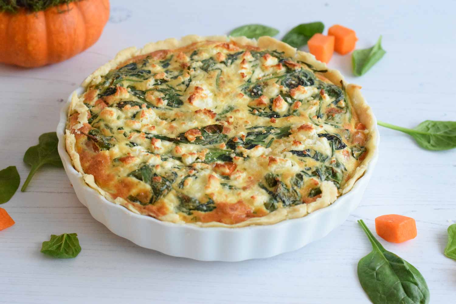 Low FODMAP pumpkin quiche with spinach and feta