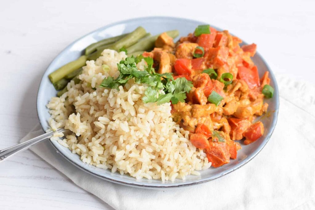 Low FODMAP chicken madras with rice