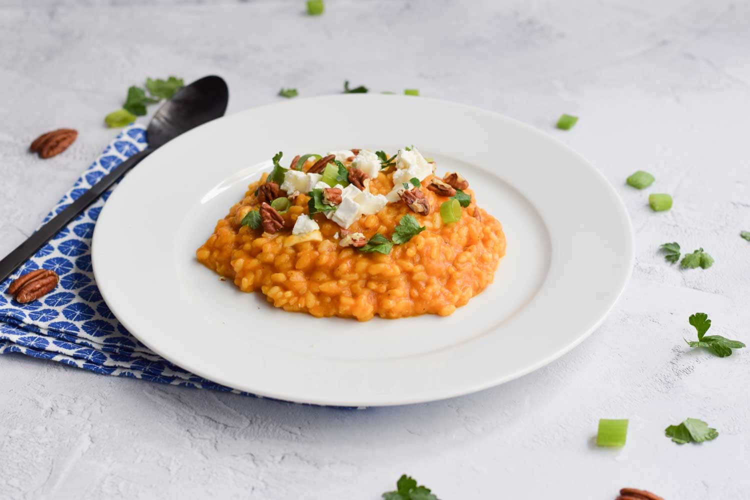 Low FODMAP pumpkin risotto on a plate