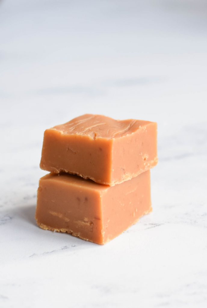 Two pieces of salted caramel fudge