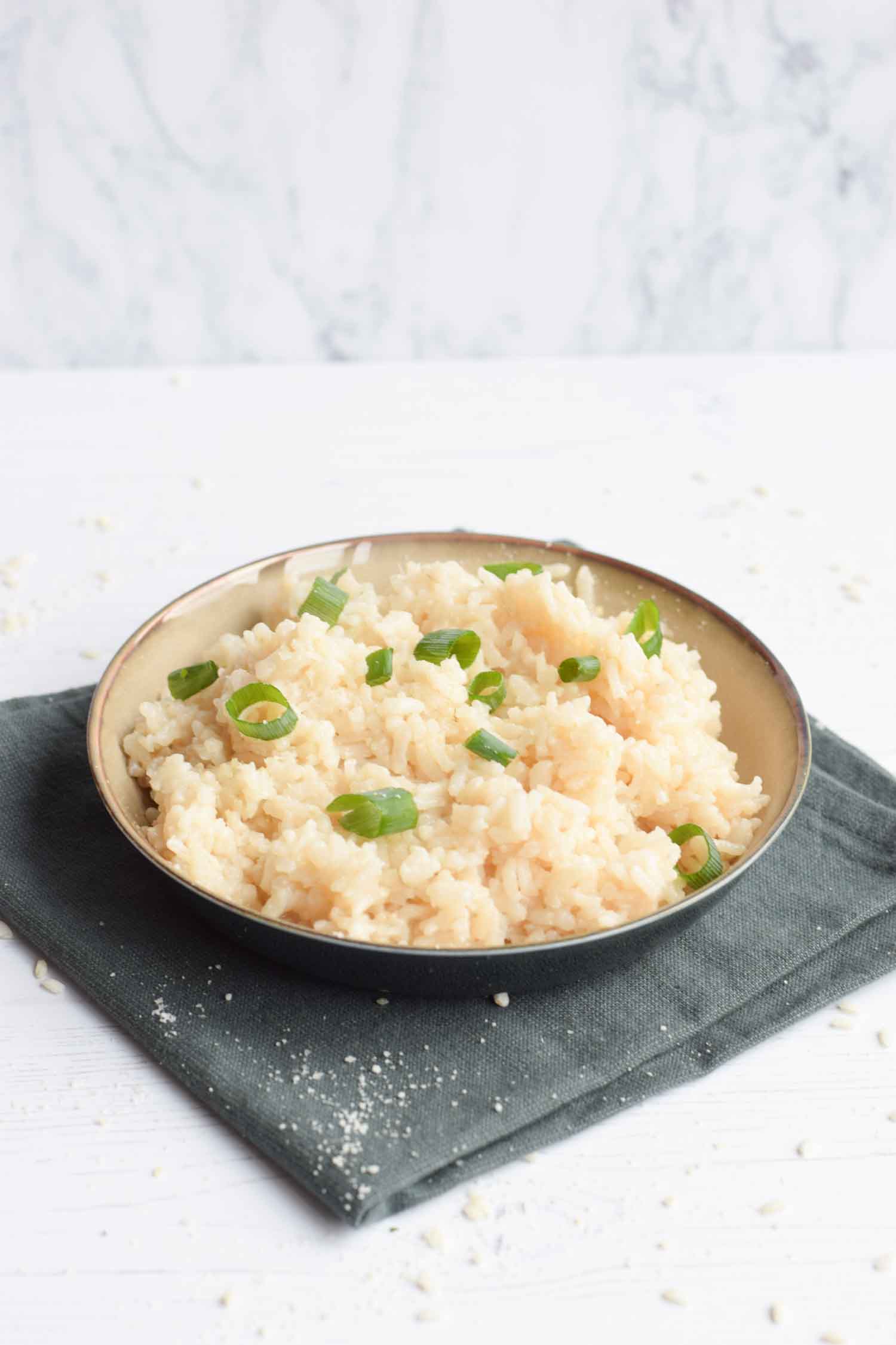 Low FODMAP risotto with spring onion on top