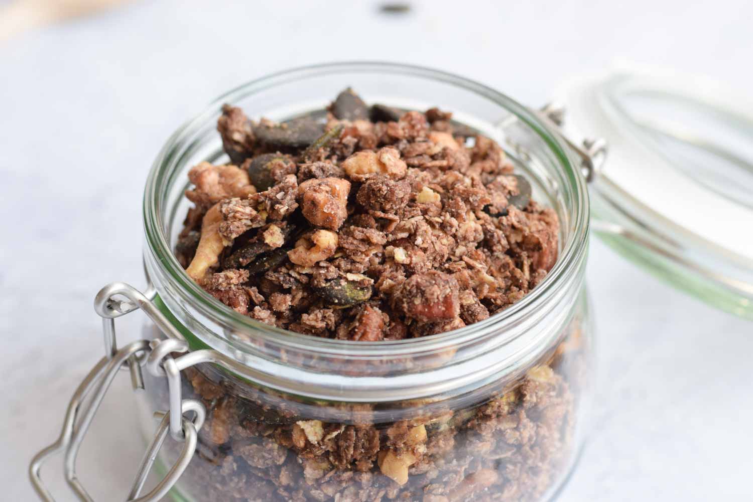Gluten-free buckwheat granola in a jar