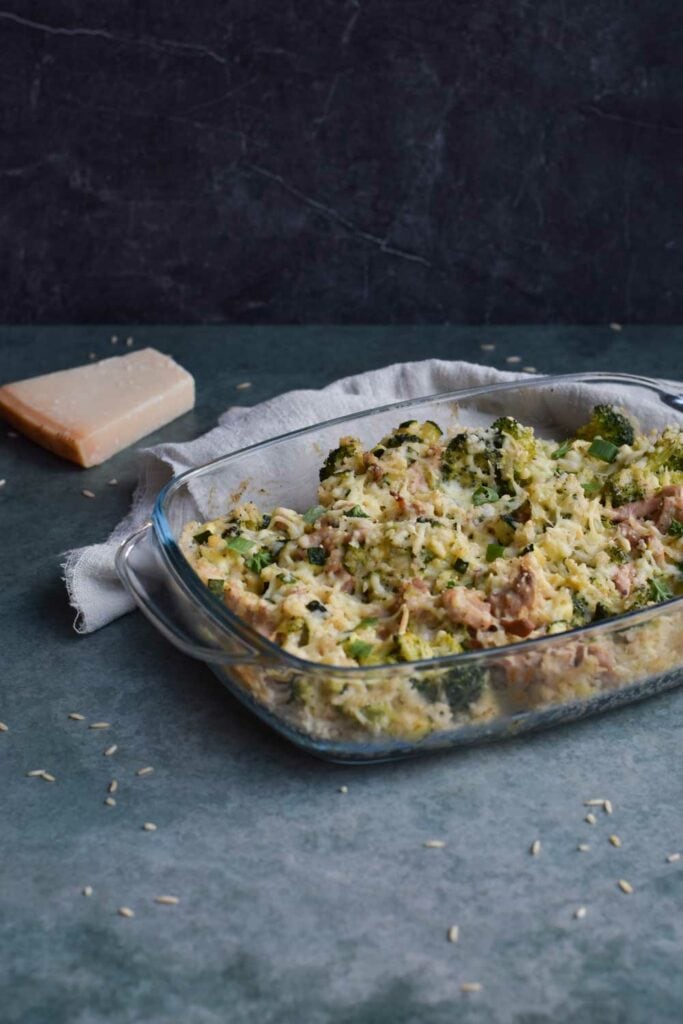 A low FODMAP chicken broccoli and rice casserole