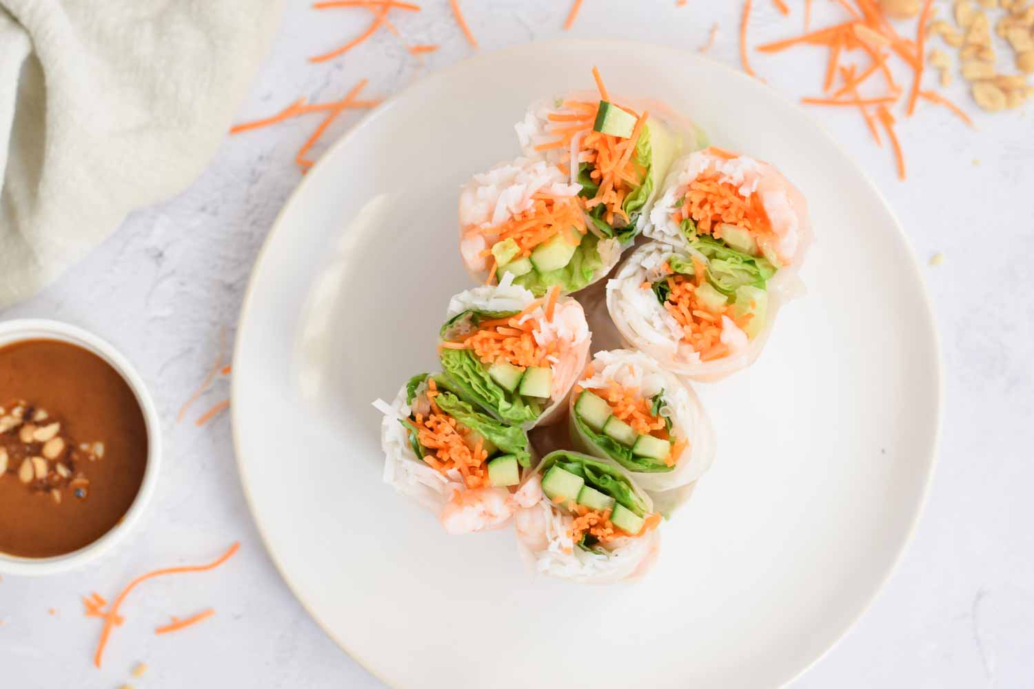 A plate of low FODMAP spring rolls with shrimp