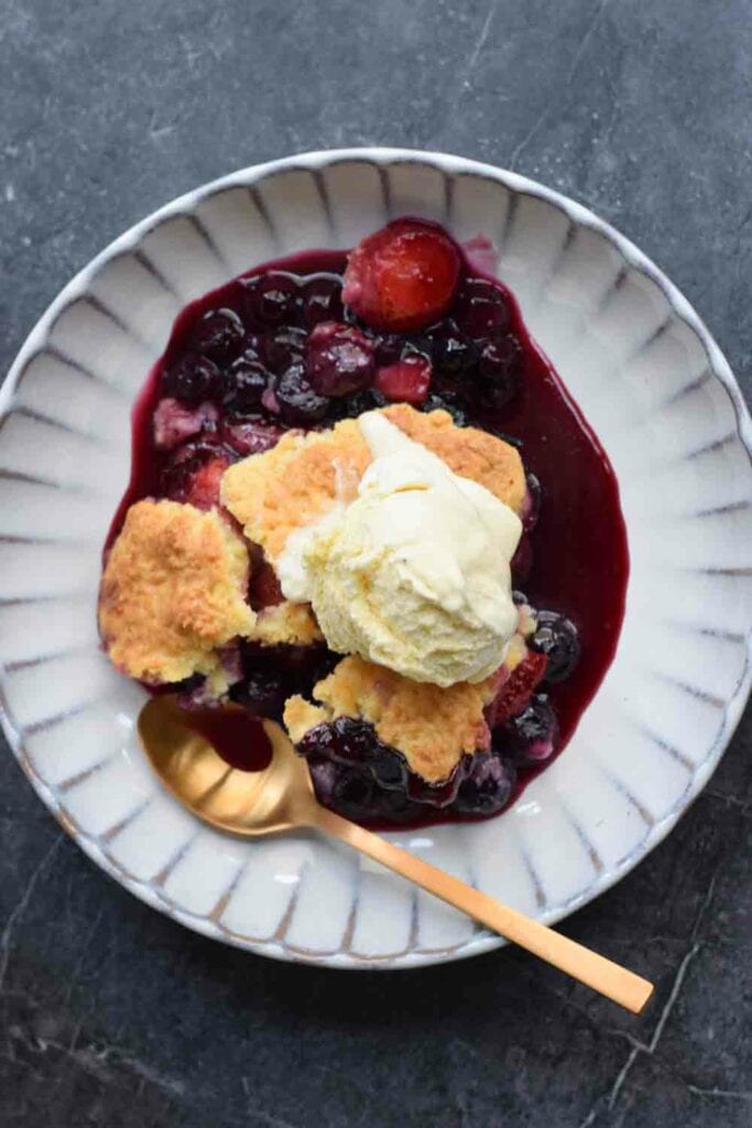 Low FODMAP berry cobbler photographed from above
