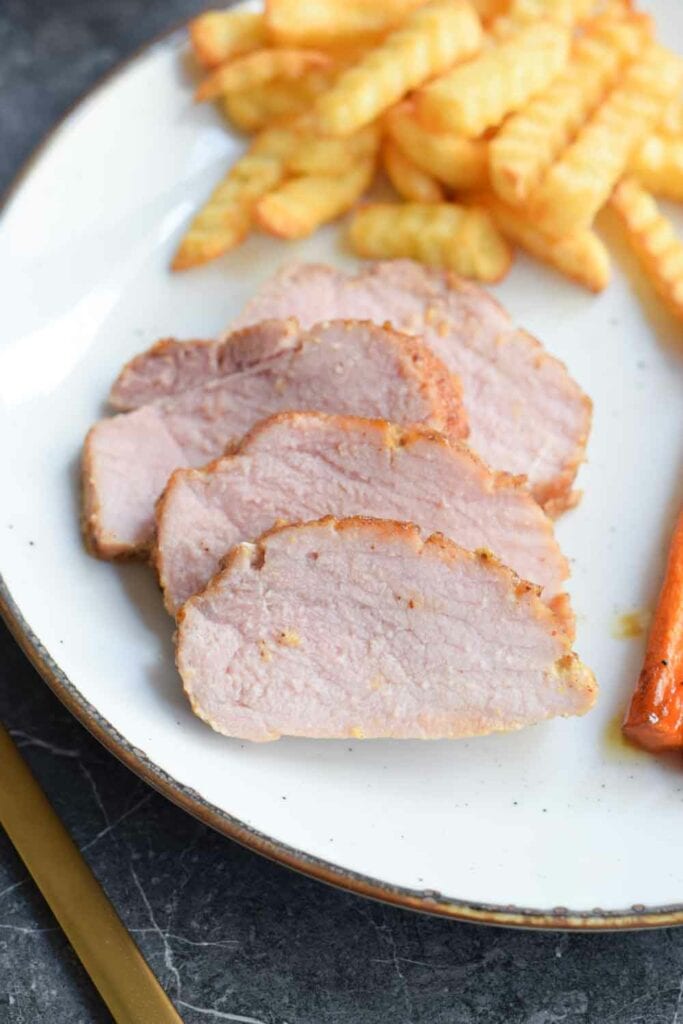 Low FODMAP maple mustard glazed ham on a plate