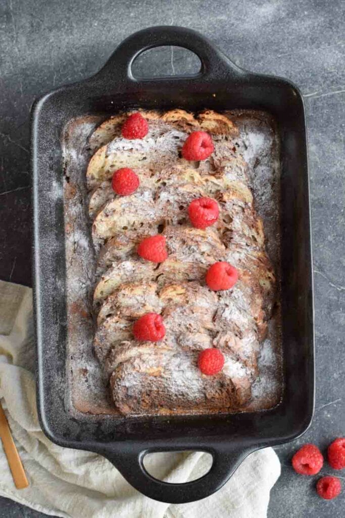 Low FODMAP french toast casserole photographed from above